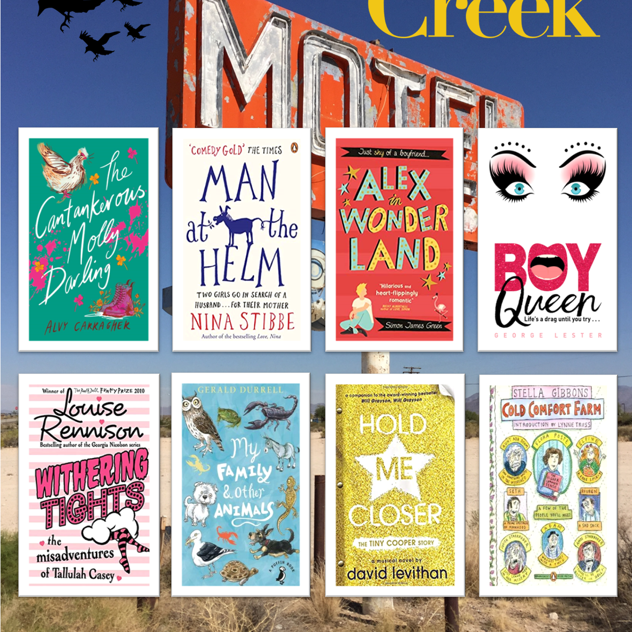Image is of 8 YA books that may interest fans of Schitt's Creek.
